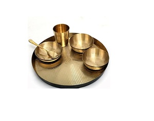Top qualité pur cuivre bronze thali ensemble de plaque bol cuillère et verre pour la maison mariage décoratif grossiste de l'Inde - Product Image 4