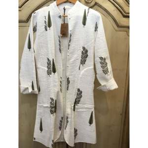 jacketHandblock Printed Mughal Quilted <b>Jacket</b> in Cypress for Spring Filled with Cotton - Product Image 1
