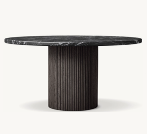 Table à manger ronde de luxe moderne pour salon, base en bois de chêne, plateau en pierre - Product Image 4