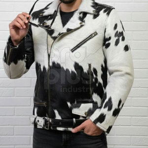 Veste en cuir de vachette décontractée pour homme - Vêtement de moto élégant avec logo sur le devant, séchage rapide et écologique - Product Image 5