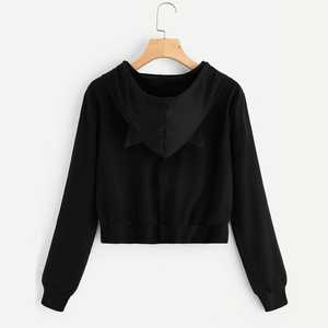 Sudadera con capucha personalizable de lana 100%, Sudadera con capucha y orejas de gato, Top corto con cremallera y bolsillo, sudaderas con capucha sólidas bordadas OEM de manga larga - Product Image 4