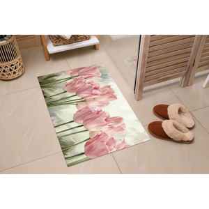 Tapis aux motifs de tulipes roses - Tapis imprimé avec un motif de fleurs roses, tapis à poils doux - Product Image 2