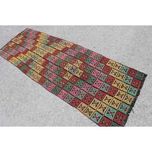 Turkish <b>Runner</b> Rug 2.6x7.8 ft, <b>Red</b> Green Oriental Rug Wool - Product Image 4