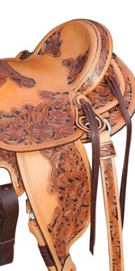 Selle de course de chevaux anglaise de l'Inde en cuir de vachette Outil à main floral Wade Tree A Fork Premium Western Leather Saddle - Product Image 5