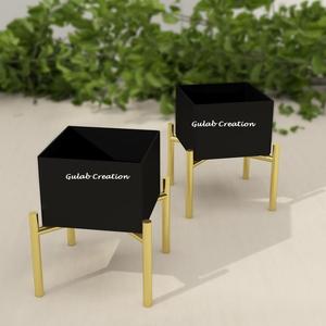 <b>Black</b> Gold Square Wooden Tea Light <b>Holder</b> with Elegant Gold Accents and <b>Candle</b> Stand for Modern Luxury Home Decor - Product Image 2