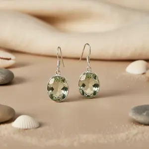 Boucles d'oreilles pendantes en argent 925 avec améthyste verte pour femmes, produit cadeau tendance - Product Image 2