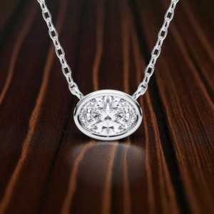 Pendentif solitaire en or massif 10K, 14K, 18K pour elle, Moissanite ovale de taille de diamant de 2.50 carats, E-F/VVS-VS, moderne et minimaliste - Product Image 5