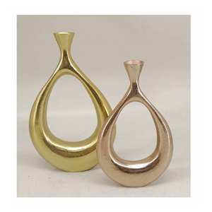 Vase à fleurs en aluminium de style goulot d'étranglement de vente chaude en finition or et cuivre Vase de table modèle en métal Vase en aluminium moderne - Product Image 1