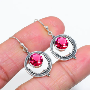 Plata de Ley 925 cristiana mujer rosa rubelita turmalina bohemio diseñador hecho a mano delicado pendiente regalo de Navidad al por mayor - Product Image 3