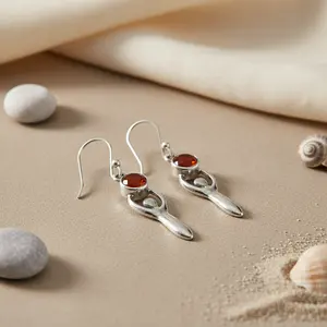 Pendientes de Plata de Ley 925 con Diseño de Diosa para Mujer, con Colgante de Gota de Agua, Carnelian, Granate, Esmeralda, Perla, Diamante y Baño de Oro - Product Image 2