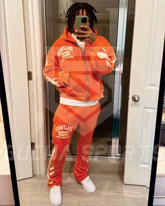 กางเกงสเวตเตอร์ตัดแนววินเทจของผู้ชายและมีฮู้ดแต่งลายเปลวไฟเย็บปะติดแบบหลวม - Product Image 5