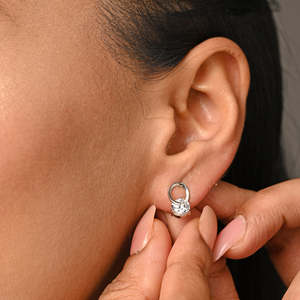 NOVAMART Fine 925 Sterling Silver Solitaire <b>Studs</b> <b>Earrings</b> 14K & 18K Gold Plated <b>Emerald</b> Cut Diamond Rose Star Shape Pattern Who - Product Image 5