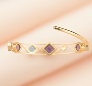 Blue <b>Amethyst</b> Square 10mm Blue Topaz Round Bangle 925 Sterling Silver 18K Gold Plated Every Wear Gift for Her - Product Image 4