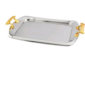 Plateau en acier inoxydable de style vintage fantaisie, best-seller, avec poignée dorée, résistant aux aliments, passe au lave-vaisselle et au micro-ondes, pour usage en restaurant - Product Image 1