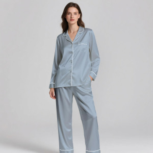 Conjunto de Pijama de Seda Satén Suave y Transpirable para Mujer, Ropa de Dormir con Botones, Ropa de Estar por Casa, Primavera, Verano, Otoño - Product Image 1