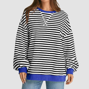 Sudadera con Capucha Personalizada con Logotipo, de Algodón y Forro Polar, con Rayas, de Manga Larga, Holgada, Informal para Mujer, Antiarrugas, Transpirable, para Invierno - Product Image 3