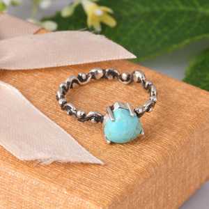 แหวนรูปหัวใจสีเทอร์ควอยส์ kingman เครื่องประดับ Boho สีเงินสเตอร์ลิงทำด้วยมือสไตล์ตะวันตกเฉียงใต้ของขวัญที่ไม่ซ้ำใครสำหรับสไตล์วินเทจของเธอ - Product Image 6