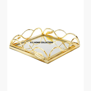 Metal Golden Plated Luxury Design square Shape Wedding Decor <b>Mirror</b> Serving <b>Tray</b> - Product Image 1