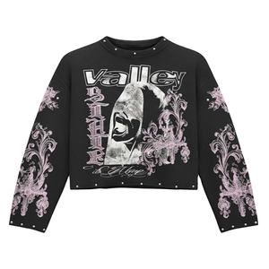 Sudadera recortada Valley para mujer Invierno Gráfico personalizado con mangas florales 100% Algodón Fleece Ecológico - Product Image 1