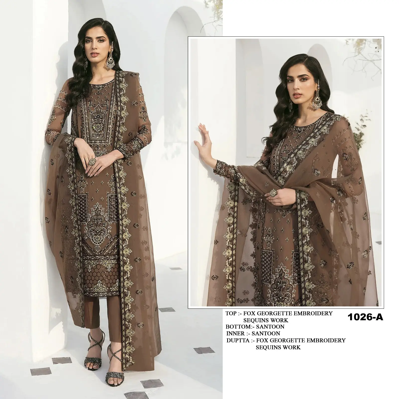 Koleksi tiga potong kualitas terbaik Faux Georgette Salwar Kameez dengan Dupatta dengan bordir bekerja belanja Online india