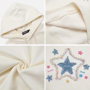 Sweat à capuche surdimensionné personnalisé pour hommes Vintage Denim Star Applique Broderie Design graphique d'hiver-Fabricant Exportateur - Product Image 4