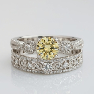 Wholesale 10K Recycled Gold <b>Rhodium</b> Plated Engagement <b>Ring</b> Set Manufacturer Vintage Scroll Style Fine Jewelry Ethical Sourcing - Product Image 2