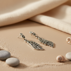 Boucles d'oreilles pendantes en argent 925 vintage pour femmes, feuille de marcassite, plaqué or, bijoux en diamant pour mariage ou fête - Product Image 2