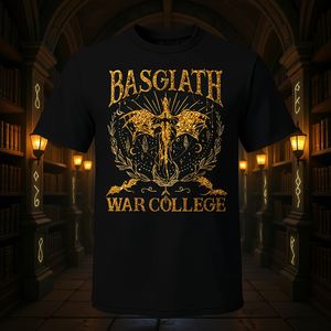 Camiseta para hombre Basgiath War College, diseño literario con estampado en negro y dorado - Product Image 3