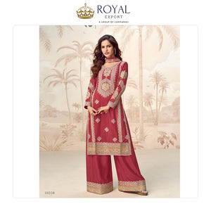 Exportador indio que vende la mejor ropa de fiesta y Festival Heavy Chinnon Silk con bordado Work Plazzo Salwar Suit a la venta - Product Image 3