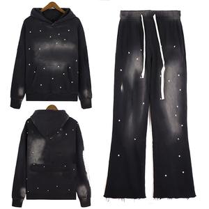 Pantalons de survêtement noirs évasés 100% en molleton uni, sweat-shirt à lavage acide, bas évasés personnalisés, vêtements de sport fitness, taille plus, ensembles respirants - Product Image 1