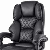 Chaise de bureau exécutive moderne en cuir PVC noir avec repose-pieds escamotable, dossier haut, accoudoirs rembourrés matelassés en losanges, idéale pour l'école
