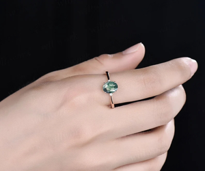 การออกแบบคลาสสิกMoss Agate Minimalist 925 เงินสเตอร์ลิงผู้หญิงงานแต่งงานหมั้นของขวัญวันวาเลนไทน์แหวนขายส่งจํานวนมาก - Product Image 3