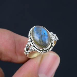 Anillo de piedras preciosas de Plata de Ley 925 de estilo bohemio para mujer, joyería de boda de labradorita hecha a mano, chapado en rodio, regalo de tendencia para ella - Product Image 6