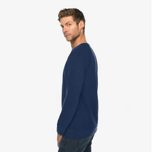<b>Men</b> Crew Neck Textured Long Sleeve Sweatshirt <b>Navy</b> Unisex <b>Fleece</b> French Terry Crew Sweatshirt - Product Image 2