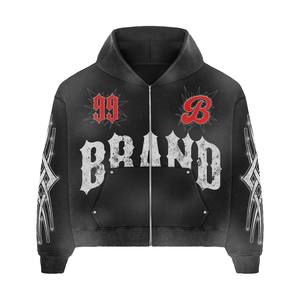 Custom Clothing Manufacturer Zipper Hoodie & Denim <b>Jeans</b> Shorts Sets <b>For</b> Men's Custom Acid Washed Training Jogging Tracksuits - Product Image 2