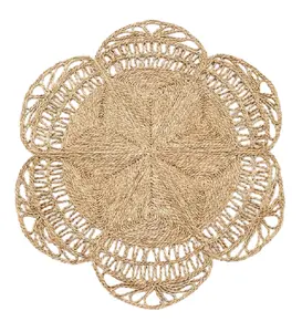 New Style Natural Water Hyacinth Rug with Round Fringes, Beautifully Designed Round Jute Rug From Vietnam Supplier Hot Sale