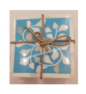 Posavasos de madera con logotipo personalizable moderno de 4 piezas Diseño de incrustaciones de hueso de alta calidad para uso en mesas de té y café en India - Product Image 6