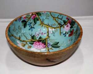 Top Quality Wooden <b>Bowl</b> for Kitchen & Tabletop Customized Size & Round Shape Wooden Food Serving <b>Bowl</b> With <b>Enamel</b> Printed Design - Product Image 2