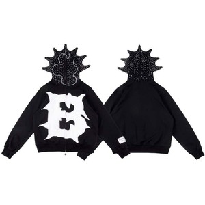 Venta al por mayor 100% de algodón de gran tamaño remache lavado con capucha de los hombres ropa de calle sudaderas con logotipo bordado - Product Image 4