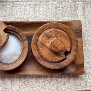 Wood Condiment Holder Set for Restaurants Sauce Dish Seasoning Spice Container Storage Dining Serving Sets - Product Image 4