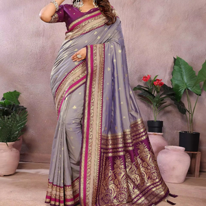 Saree Kalamkari de encaje a mano puro elegante con borde tejido Zari y Pallu transpirable ecológico perfecto para todas las ocasiones - Product Image 1