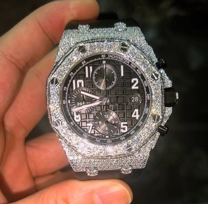 Montre chronographe de luxe pour homme, demi-sertie de diamants noirs MIYOTA, acier inoxydable, verre, édition limitée, mode unique - Product Image 1