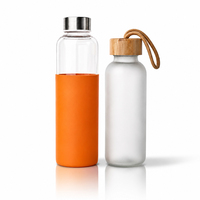 Botol Air Kaca Tutup Bambu Mewah, Dapat Digunakan Kembali, Desain Travel, Dinding Tunggal, Unisex