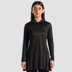 Vestido de Tenis Ace en Negro con Silueta en A y Cintura Natural - Product Image 2