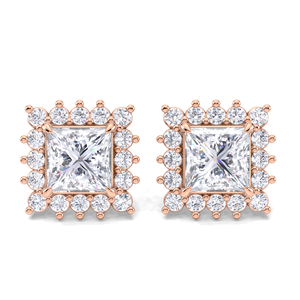 IGI Certified Lab Grown Diamond Princess Cut Halo Stud Earrings 9KT Yellow / White / Rose Gold Square <b>Cluster</b> Diamond Earrings - Product Image 5