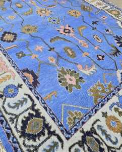 Alfombra Oushak azul claro de 9x12, Alfombra de lana tejida a mano, alfombra para sala de estar, alfombra turca colorida moderna en azul marino 8x10 10x14 12x15 - Product Image 2