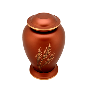 Urnes funéraires artisanales de style européen ASWAN INTERNATIONAL, imprimées de feuilles, modèle U-2100, couleur orange, haute qualité, pour cendres humaines. - Product Image 1
