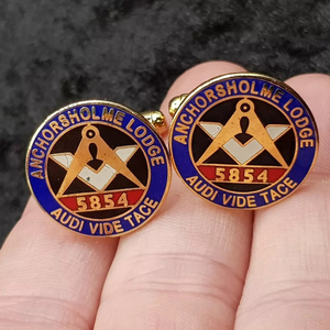 Pair of Gold Plated Enamel <b>Masonic</b> <b>Cufflink</b> Anchersholme Lodge 5854 Regalia Brand New Master Mason Customized Masons <b>Cufflinks</b> - Product Image 4
