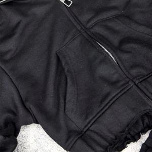 New Design Customized <b>Zip</b> <b>Up</b> <b>Crop</b> <b>Hoodie</b> & Shorts Sets OEM Solid Short OEM 100% Cotton Sets 2 piece Women's Sets - Product Image 6