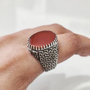 Bague en argent sterling 925 pour homme, pierre précieuse onyx rouge naturel, pierre de naissance de décembre, toutes tailles, bijoux arabes orientaux, vente en gros - Product Image 4